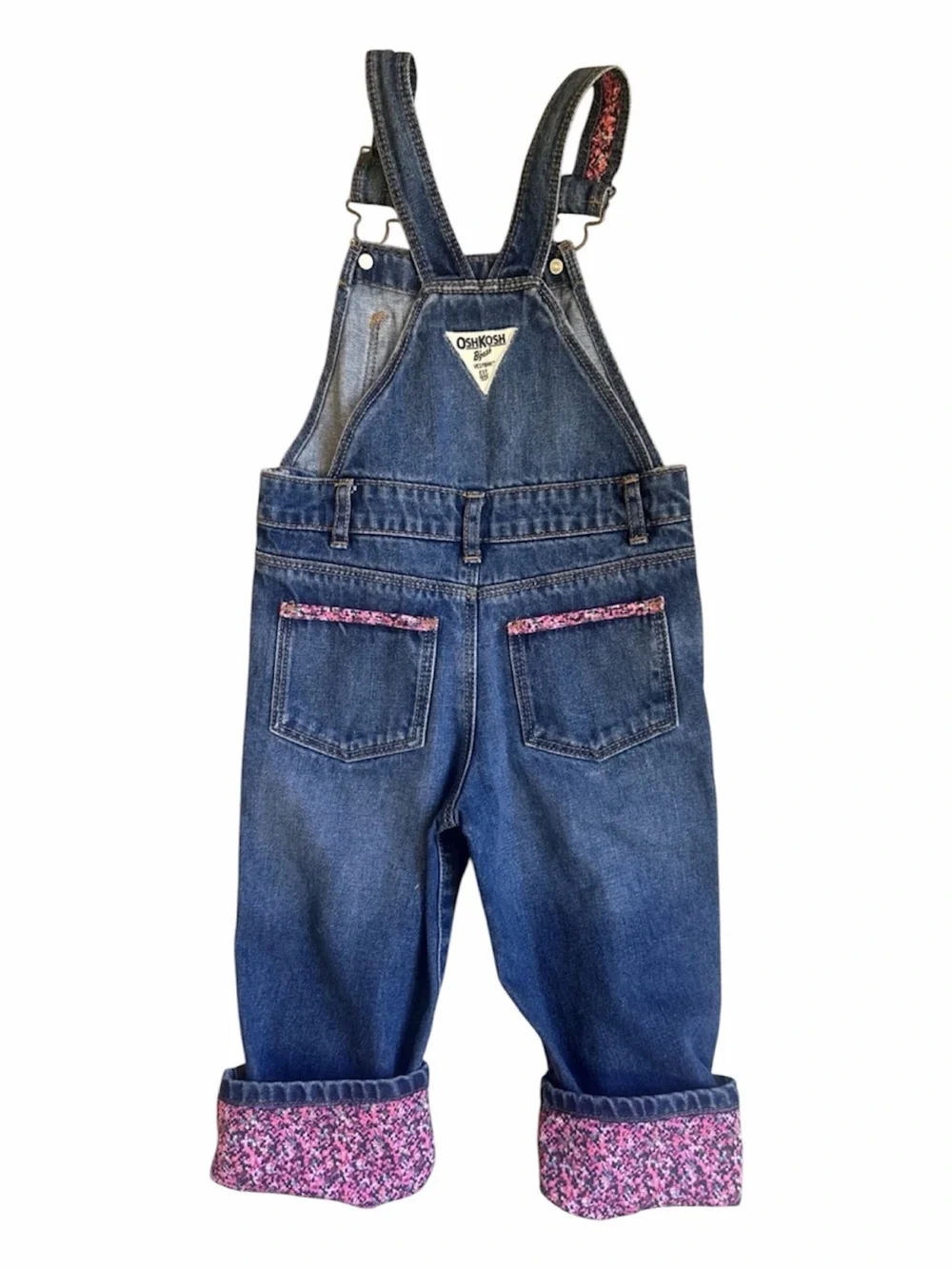 OshKosh B'gosh Blue Denim Overalls with Pink Floral Accents 2T